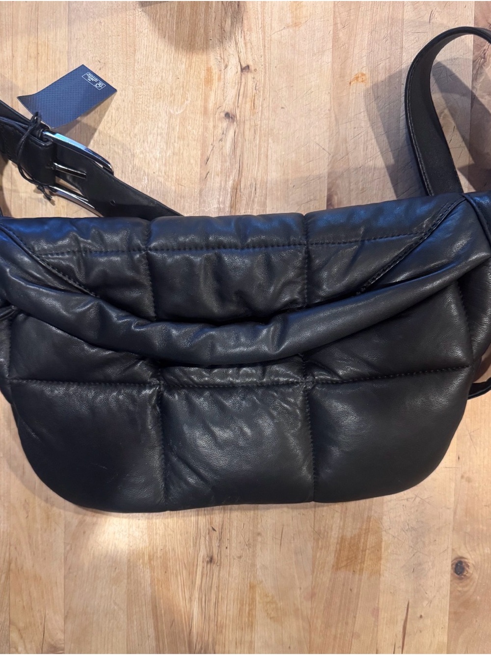 STYLISM Black Sheepskin Quilted Puffy Sling Belt Bag NWT